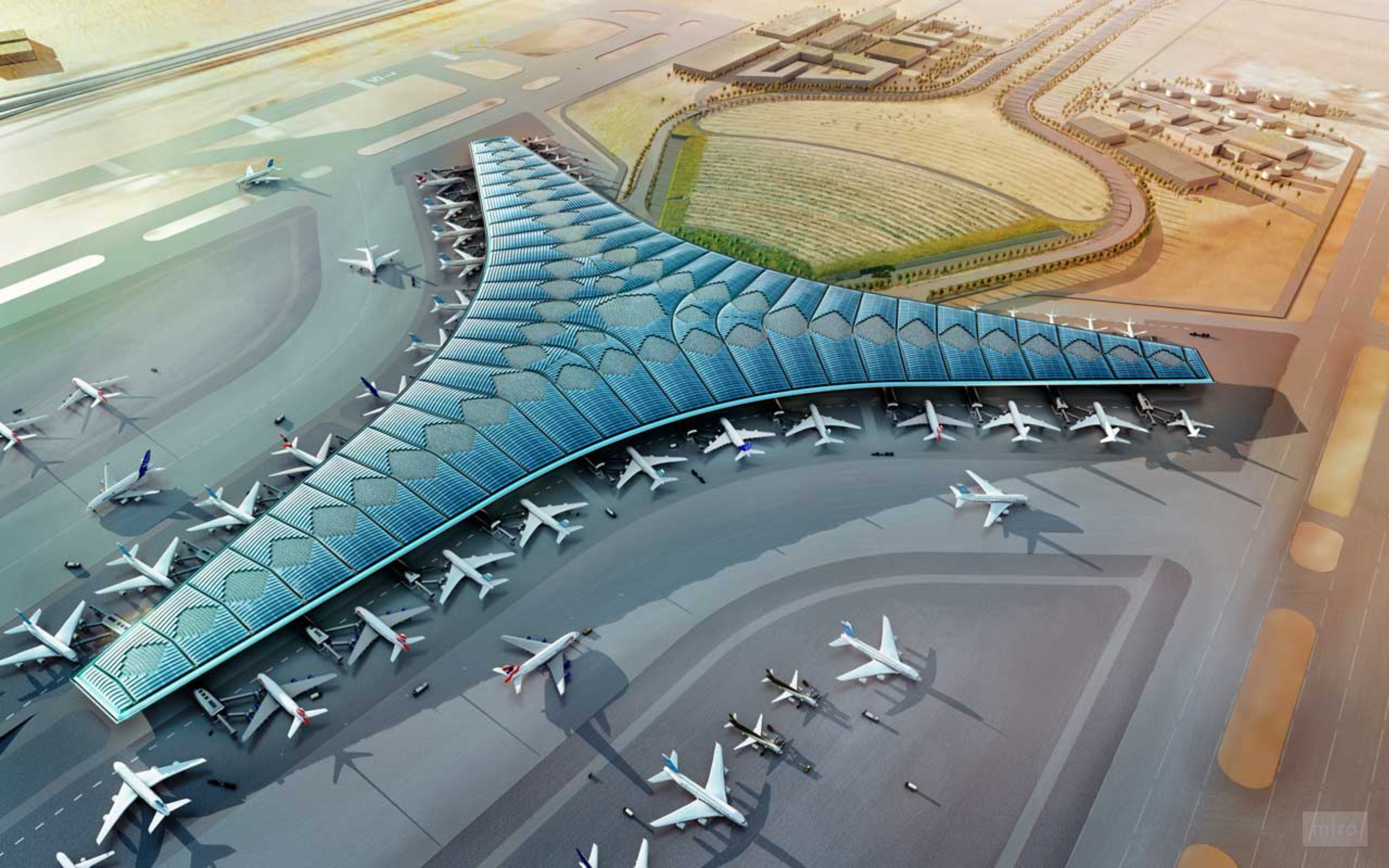 Kuwait International Airport — design render aerial view